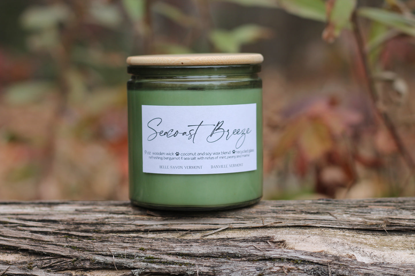 Boho Minimalist Coconut & Soy Container Container, Recycled Glass 9oz Wood Wick