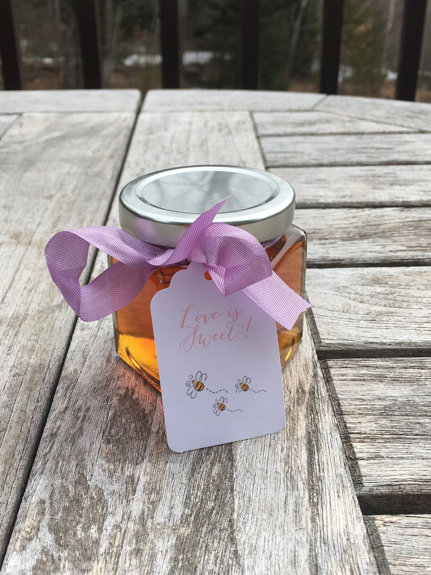 Honey Favor 4oz with Ribbon and Custom Tag- VT Honey-Belle Savon Vermont