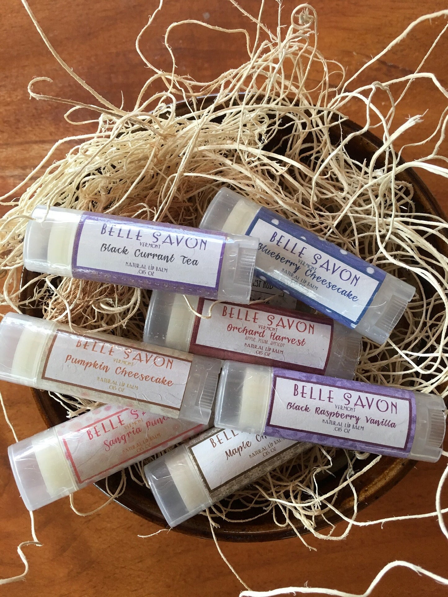 All Natural Lip Balm-Favors-Gifts-Maple,Boysenberry, Chai, Pumpkin,Pomegranate-Belle Savon Vermont