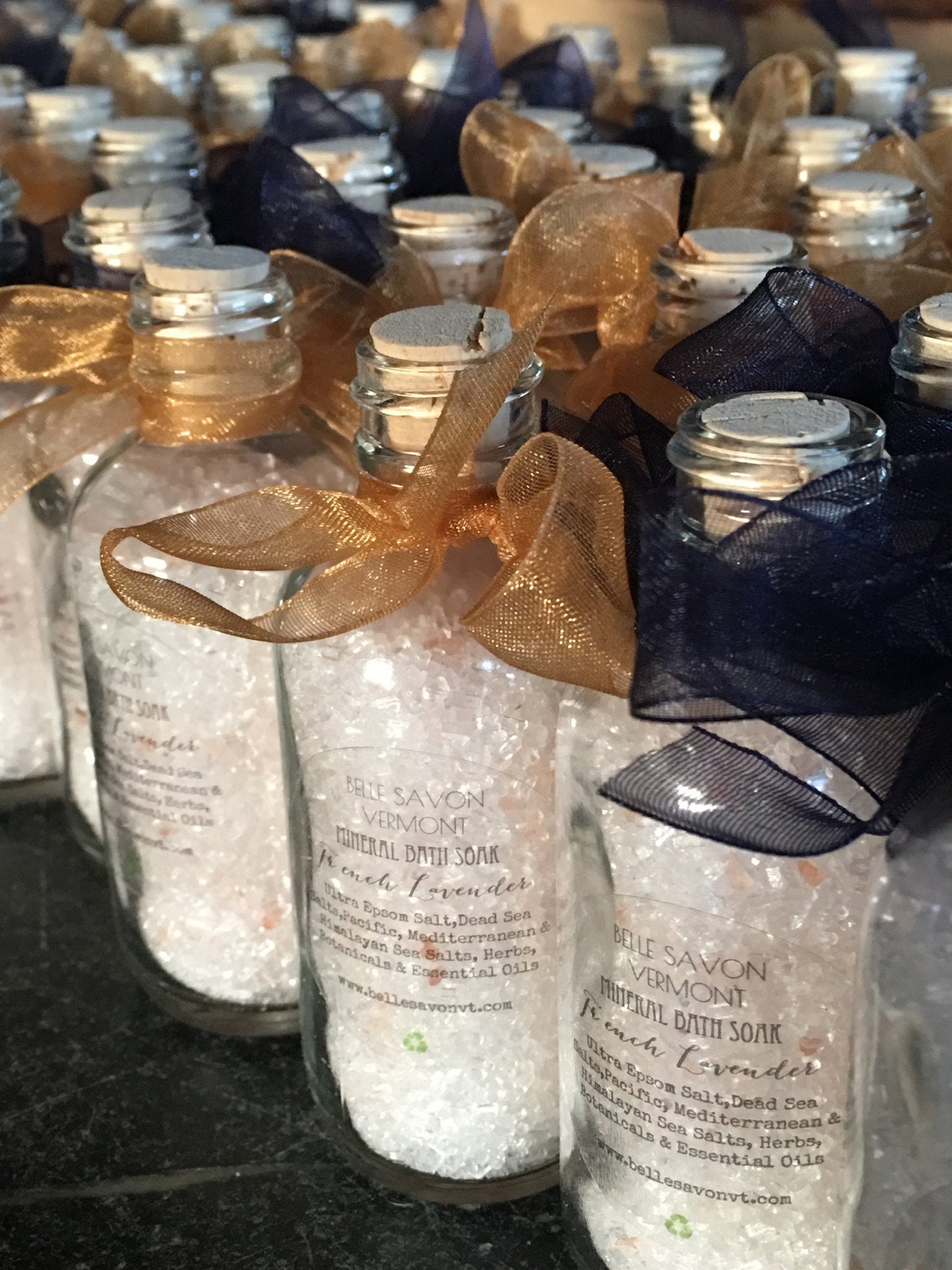 Wedding Favor-Bridal Favor-Shower Favor-Aromatherapy Mineral Bath- Culinary Salt- 2oz Glass Bottle with Cork-Belle Savon Vermont