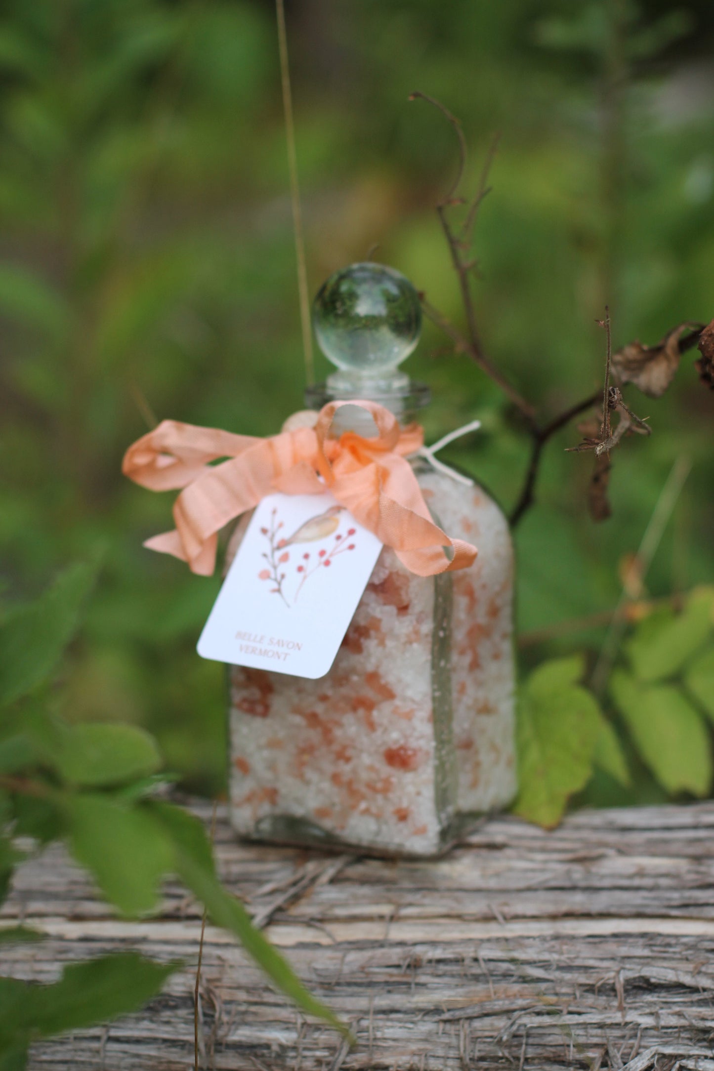 Aromatherapy Bath Soak-8.5oz Glass Bottle with Glass Top and Wooden MIni Scoop-Belle Savon Vermont