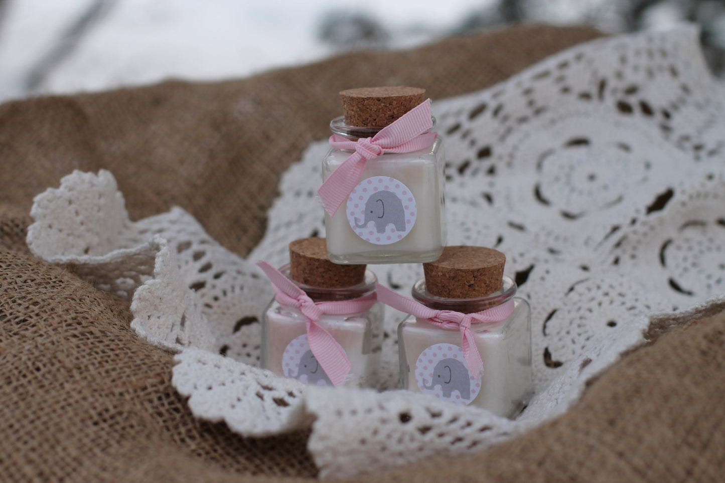 Wedding Favor Candle Square Recycled Glass Jar with Cork-Wedding-Baby-Bridal Shower-Soy Candle Favor Belle Savon Vermont