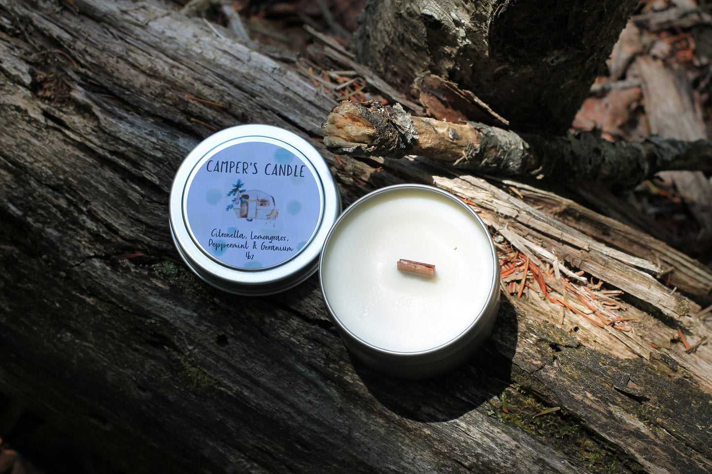 Camper Candle, Citronella Candle, Stop Bugging Me, Wood Wick Candle Tin, Vermont Travel Candle
