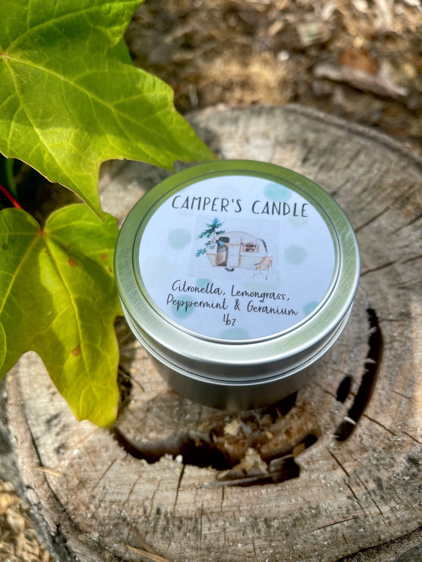 Camper Candle, Citronella Candle, Stop Bugging Me, Wood Wick Candle Tin, Vermont Travel Candle