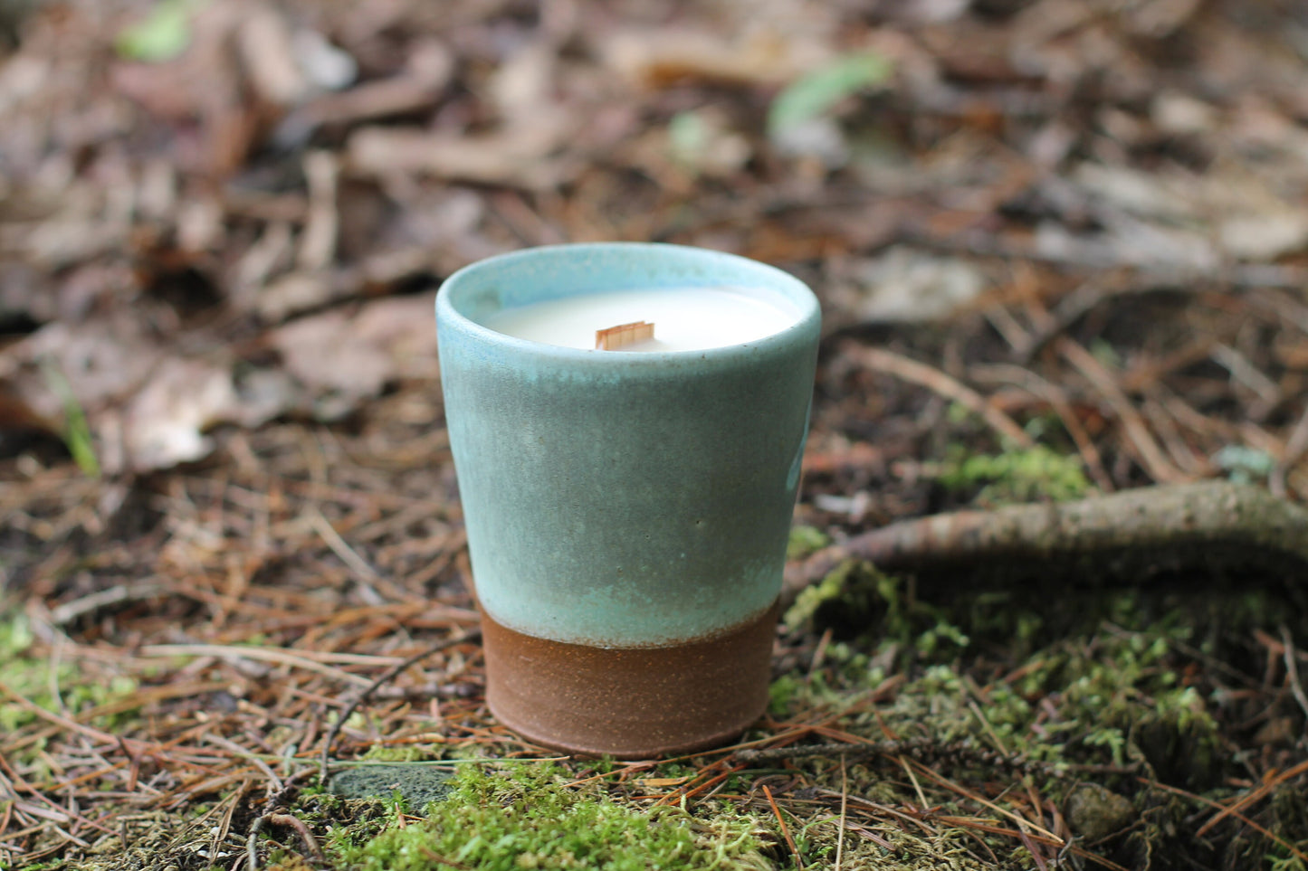 Hand poured Pottery Candle, Wooden Wick Candle, Cottage Cozy, Intentional, Minimalist, Boho Chic, Decor
