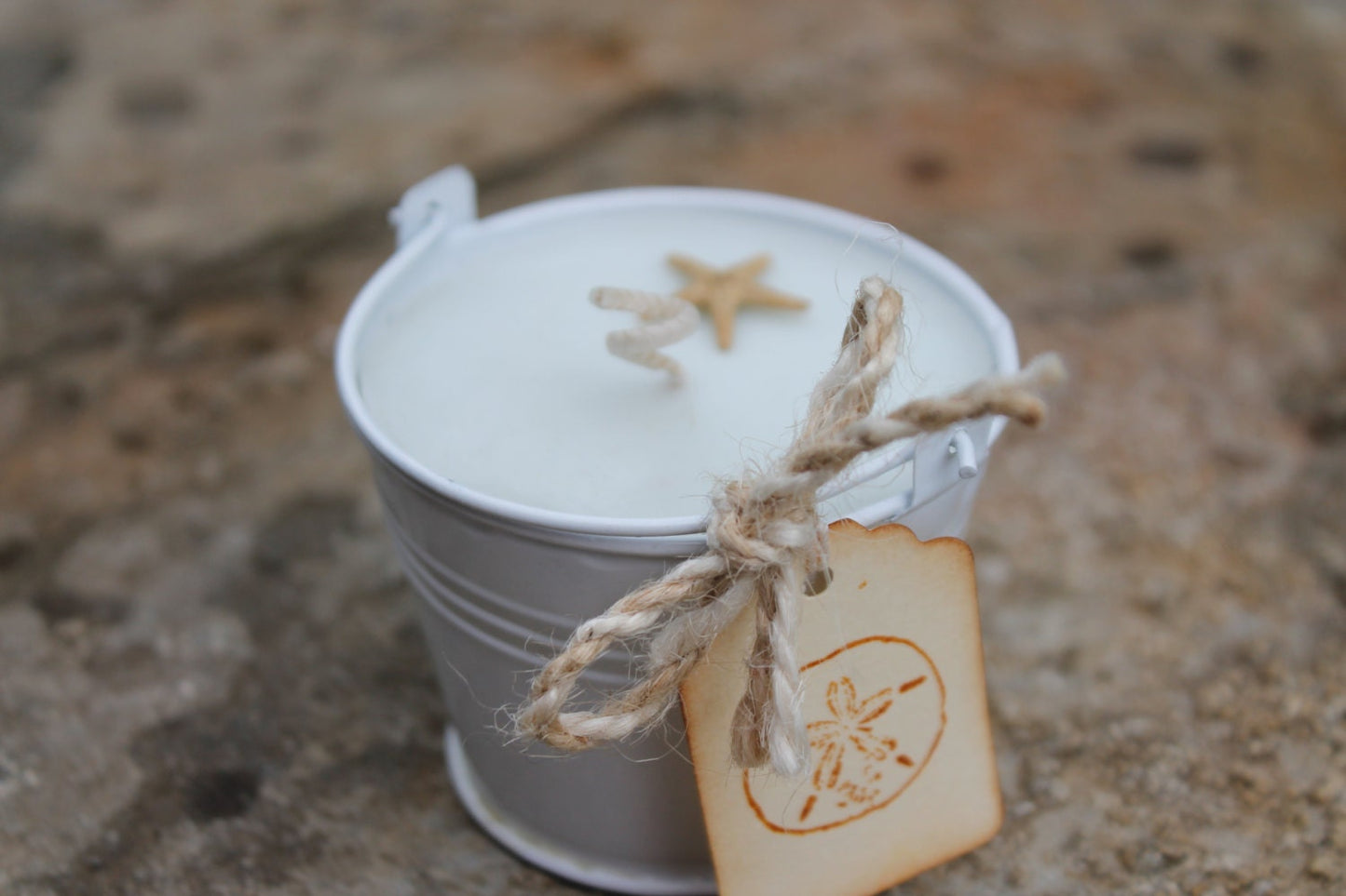 Beach Pail Candle Wedding-Shower Favor Candle 2oz White Metal Pail- Belle Savon Vermont