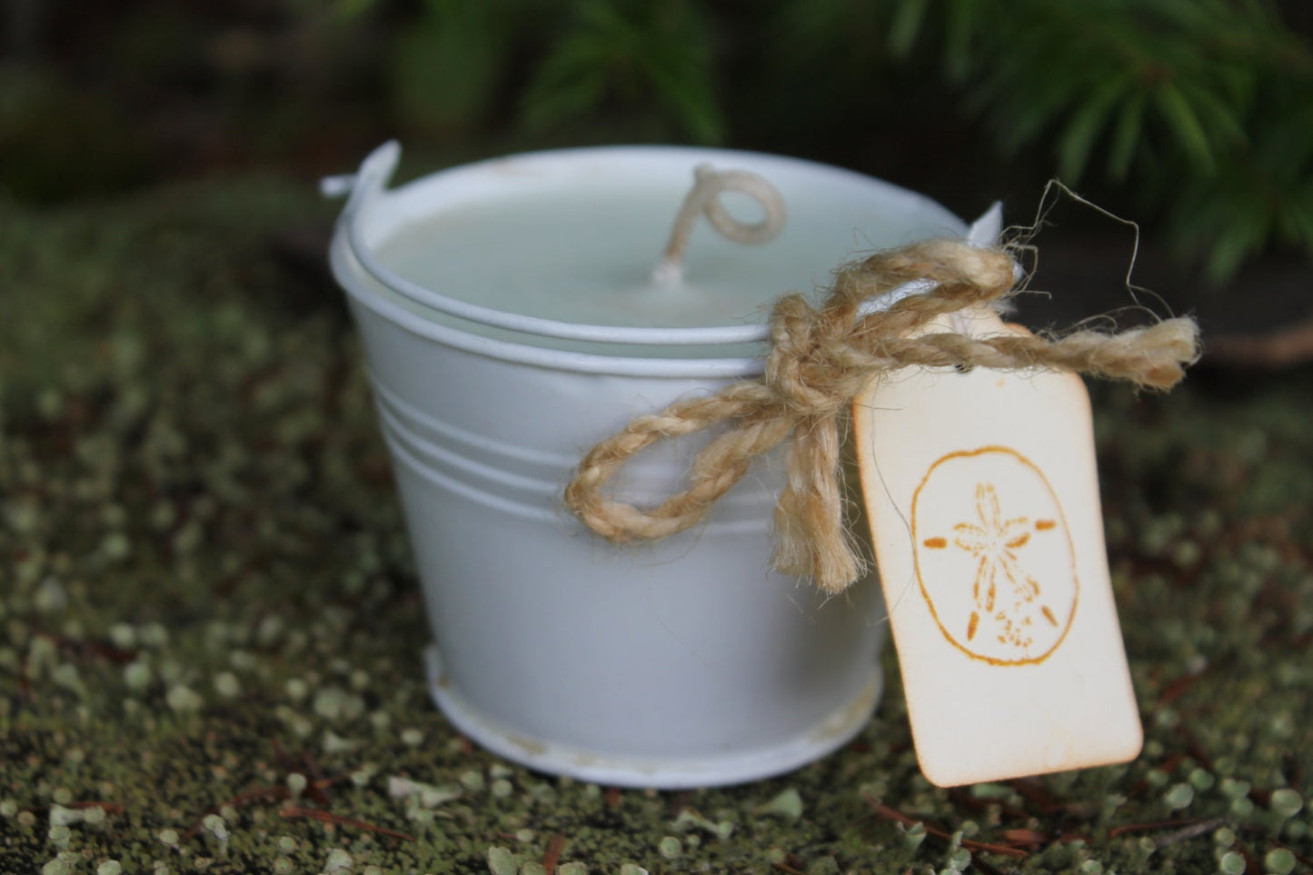 Beach Pail Candle Wedding-Shower Favor Candle 2oz White Metal Pail- Belle Savon Vermont
