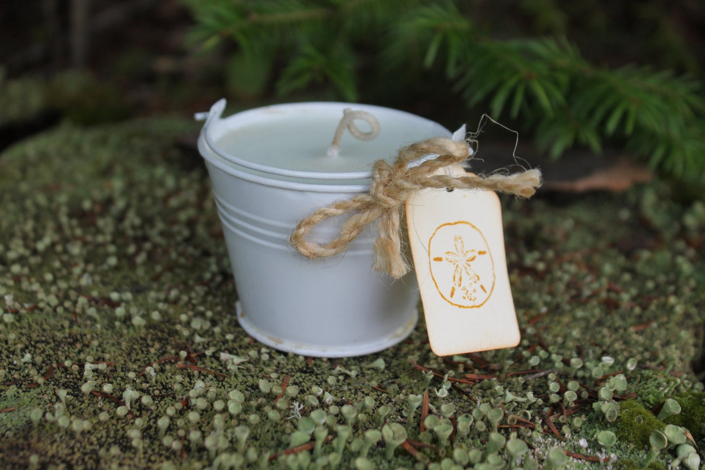Beach Pail Candle Wedding-Shower Favor Candle 2oz White Metal Pail- Belle Savon Vermont