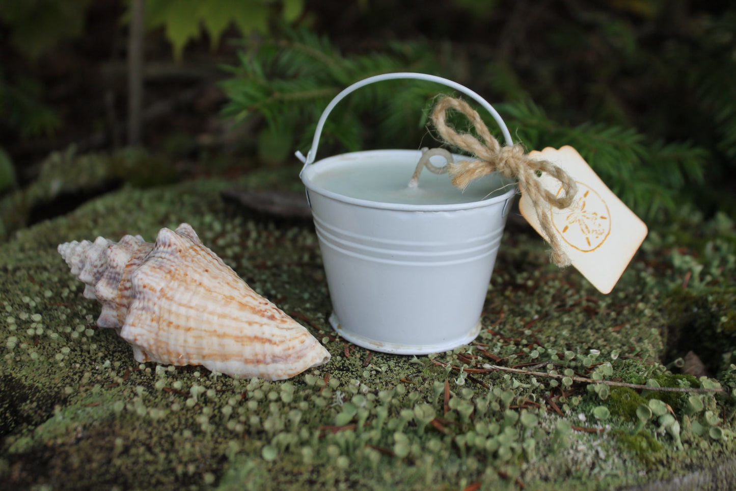 Beach Pail Candle Wedding-Shower Favor Candle 2oz White Metal Pail- Belle Savon Vermont