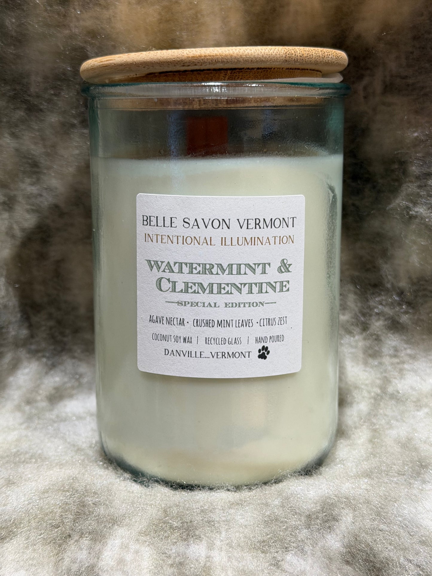 Vermont Candle Wooden Wick 13oz Candle, 100% Recycled Glass with Bamboo Lid-Paraffin Free!!