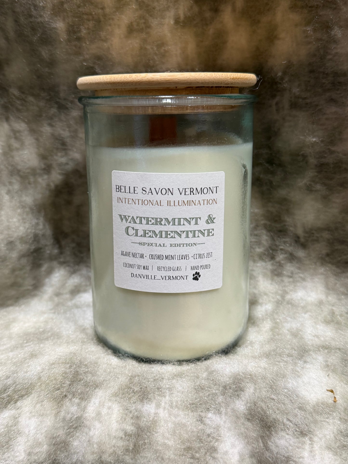 Vermont Candle Wooden Wick 13oz Candle, 100% Recycled Glass with Bamboo Lid-Paraffin Free!!