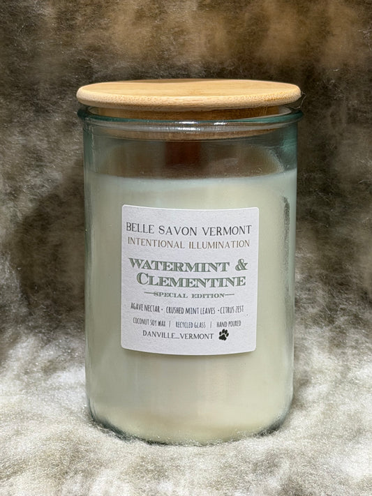 Vermont Candle Wooden Wick 13oz Candle, 100% Recycled Glass with Bamboo Lid-Paraffin Free!!