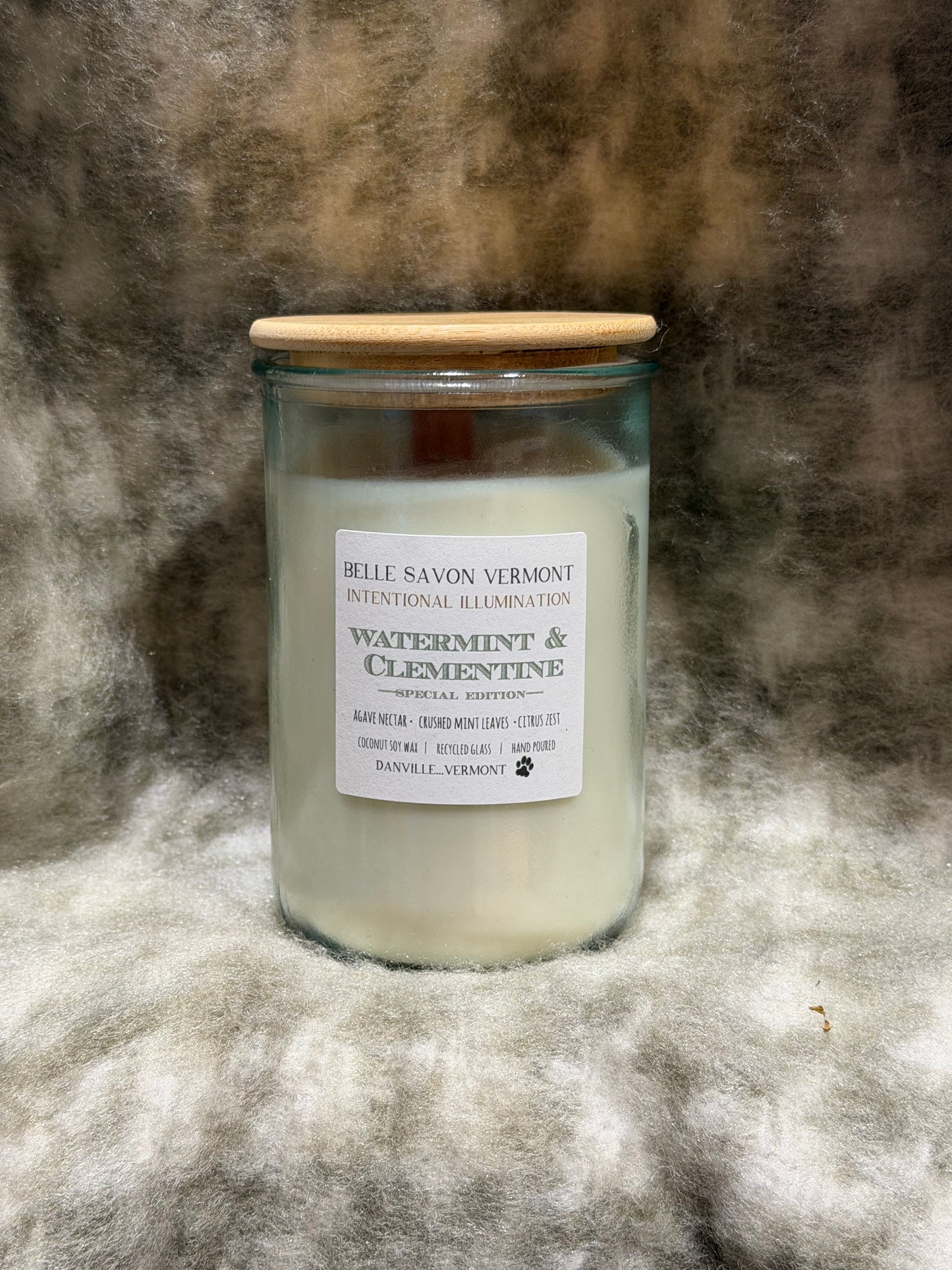 Vermont Candle Wooden Wick 13oz Candle, 100% Recycled Glass with Bamboo Lid-Paraffin Free!!