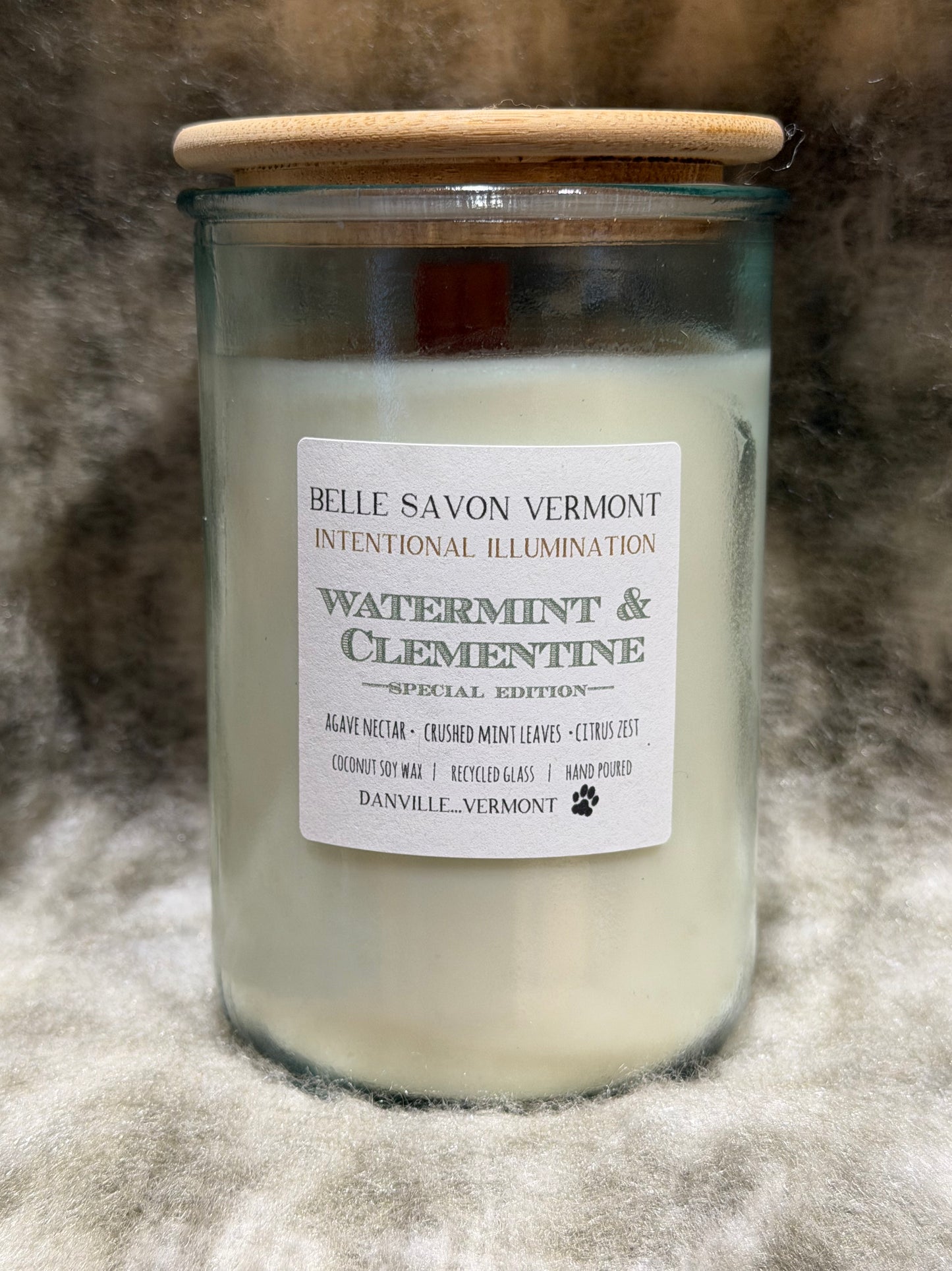 Vermont Candle Wooden Wick 13oz Candle, 100% Recycled Glass with Bamboo Lid-Paraffin Free!!