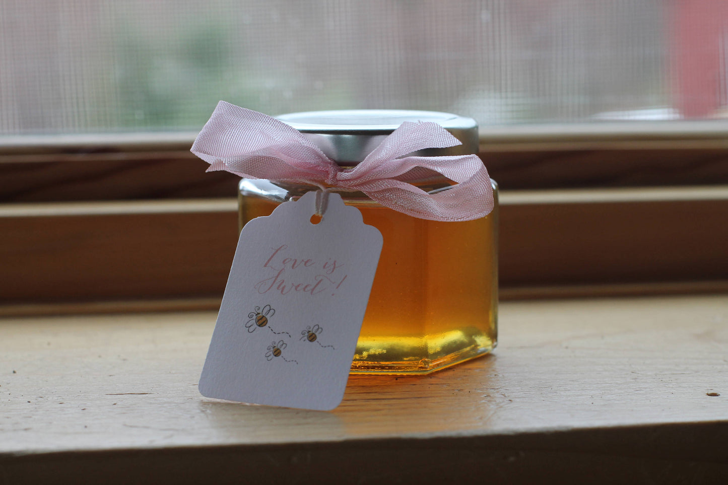 Honey Favor 4oz with Ribbon and Custom Tag- VT Honey-Belle Savon Vermont