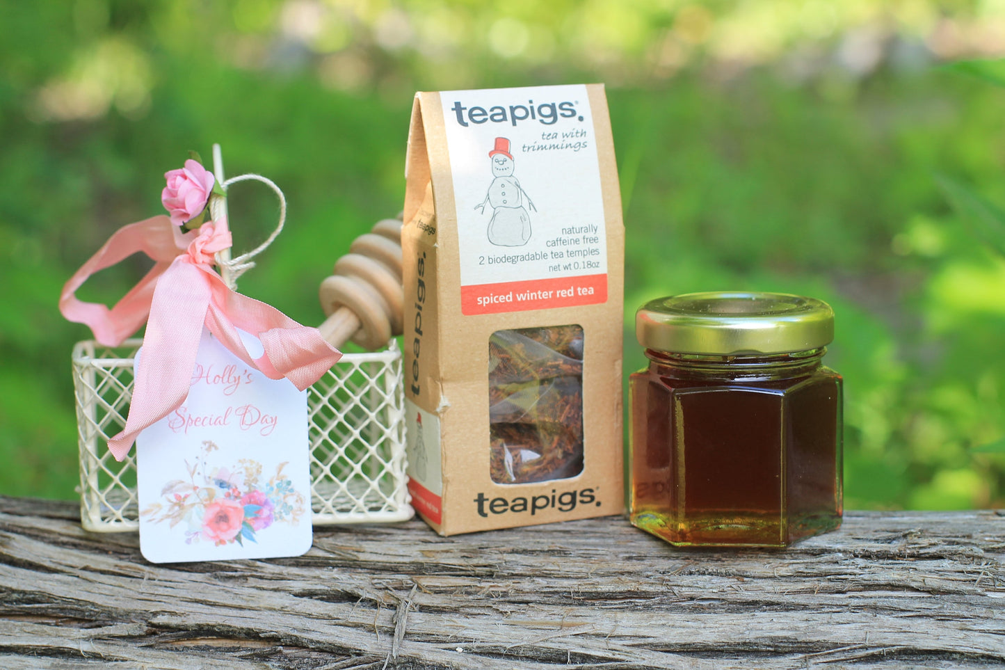 Tea Party Gift Set, Tea and Honey Basket, Tea Time, Bridal Shower Tea Favor