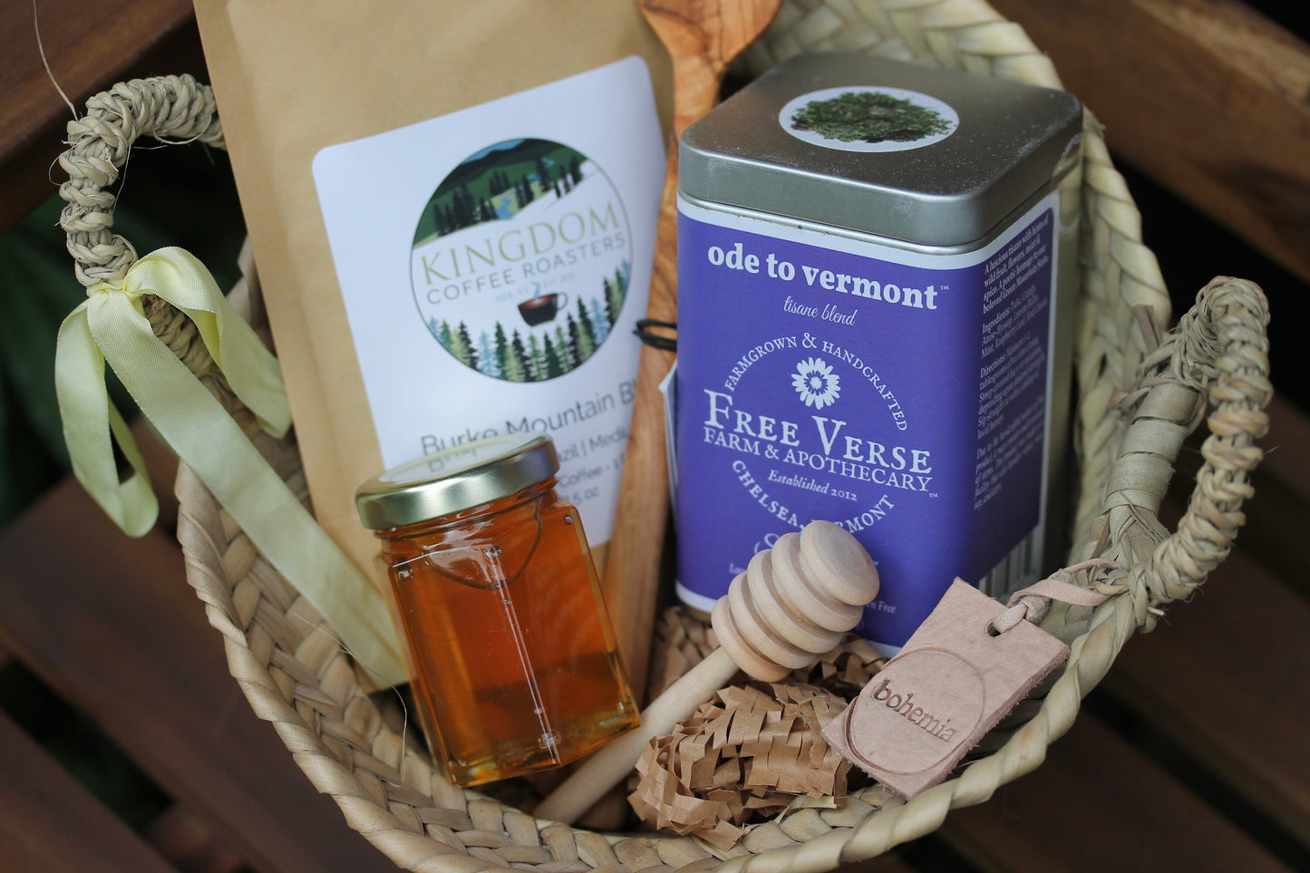 Coffee, Tea and VT, Delicious Set of Delights, Tea, Coffee, Honey, Tea Party, Thank You, Hostess Gift, Vermont Gift. Vermont Tea