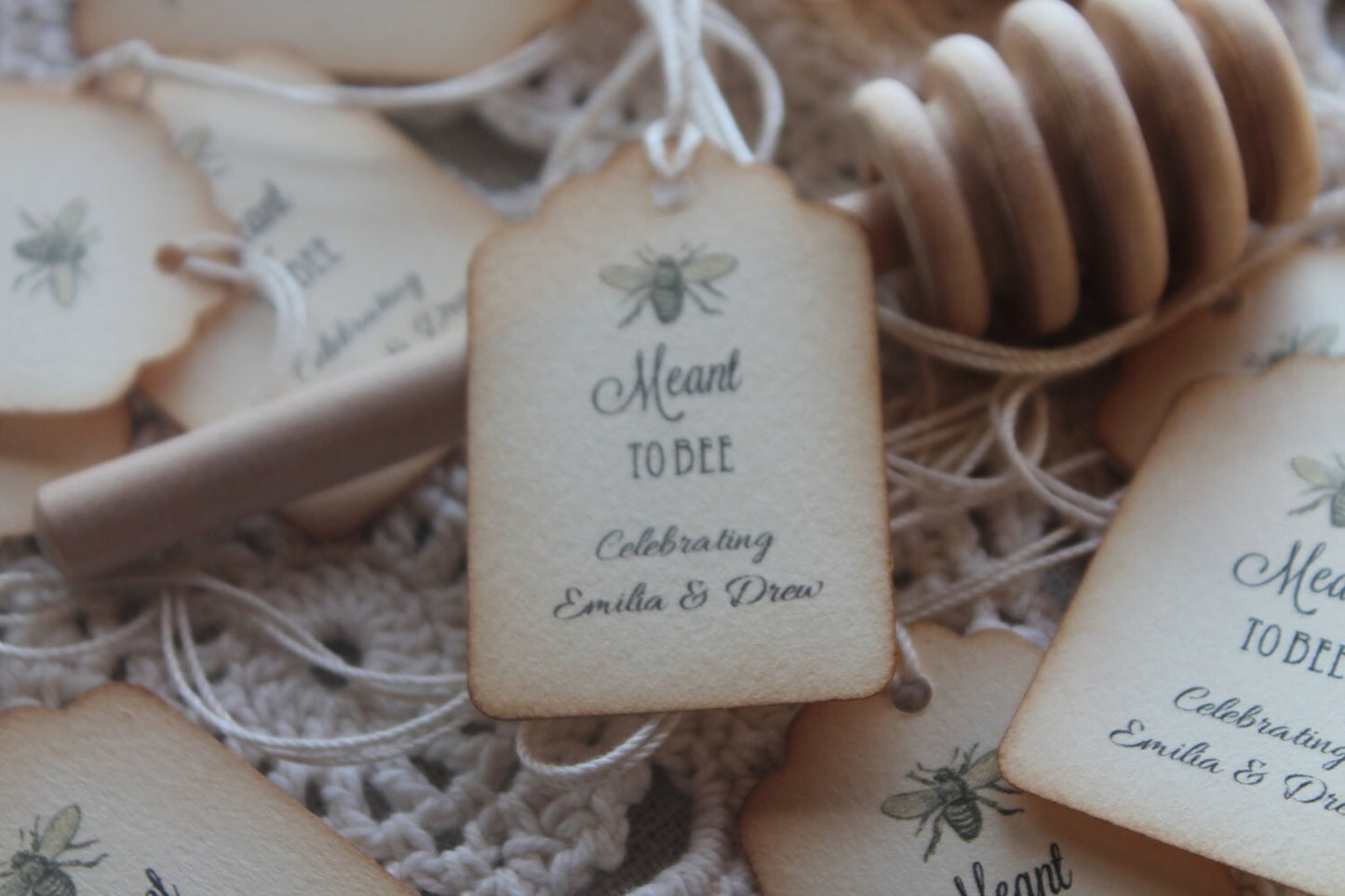 Meant to Bee Favor Tags - Customized- Distressed Edges- Belle Savon Vermont