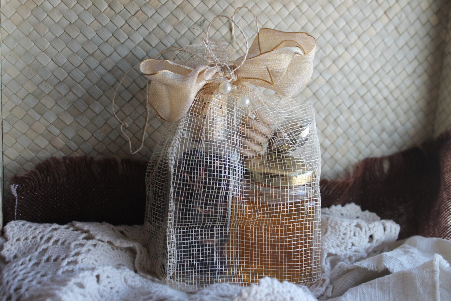Tea Party Hostess Gift Set-Loose Leaf Tea, Teapot Tea Strainer, Organic Honey-Belle Savon Vermont