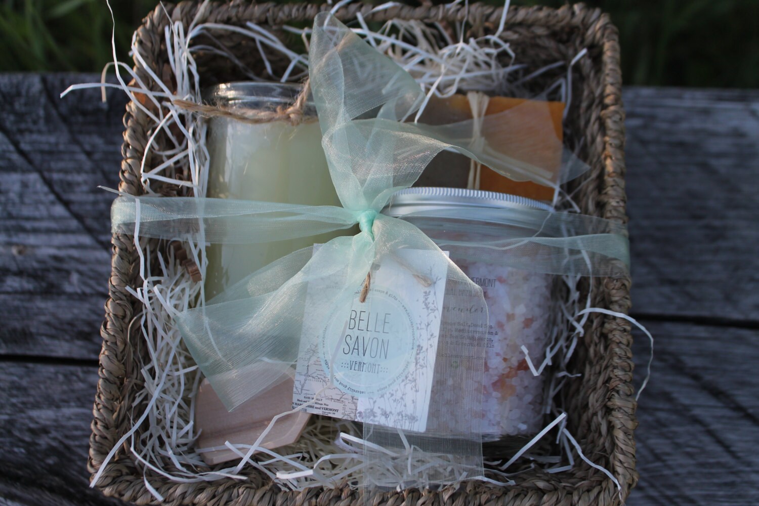 Seagrass Basket Deluxe Gift Set-Spa Set-Bridesmaid Gift-Maid of Honor-Mother of the Bride Gift -Belle Savon Vermont