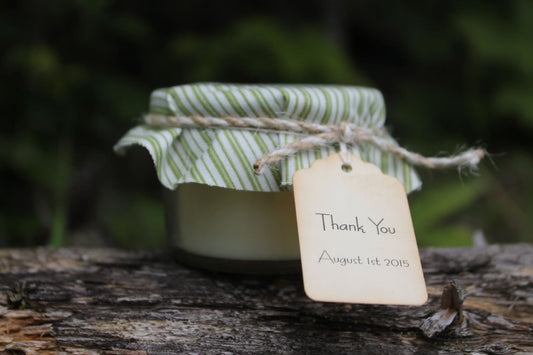 Fabric Covered Wedding Favor Candle 4oz Jar-Wedding-Baby-Bridal Shower-Soy Candle Favor Belle Savon Vermont