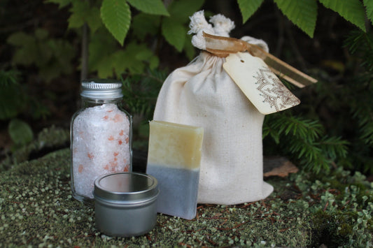 Winter Care Gift Set-Winter Frost Soap-Eucalyptus Candle-Winter Frost Bath Soak-Tea-Belle Savon Vermont