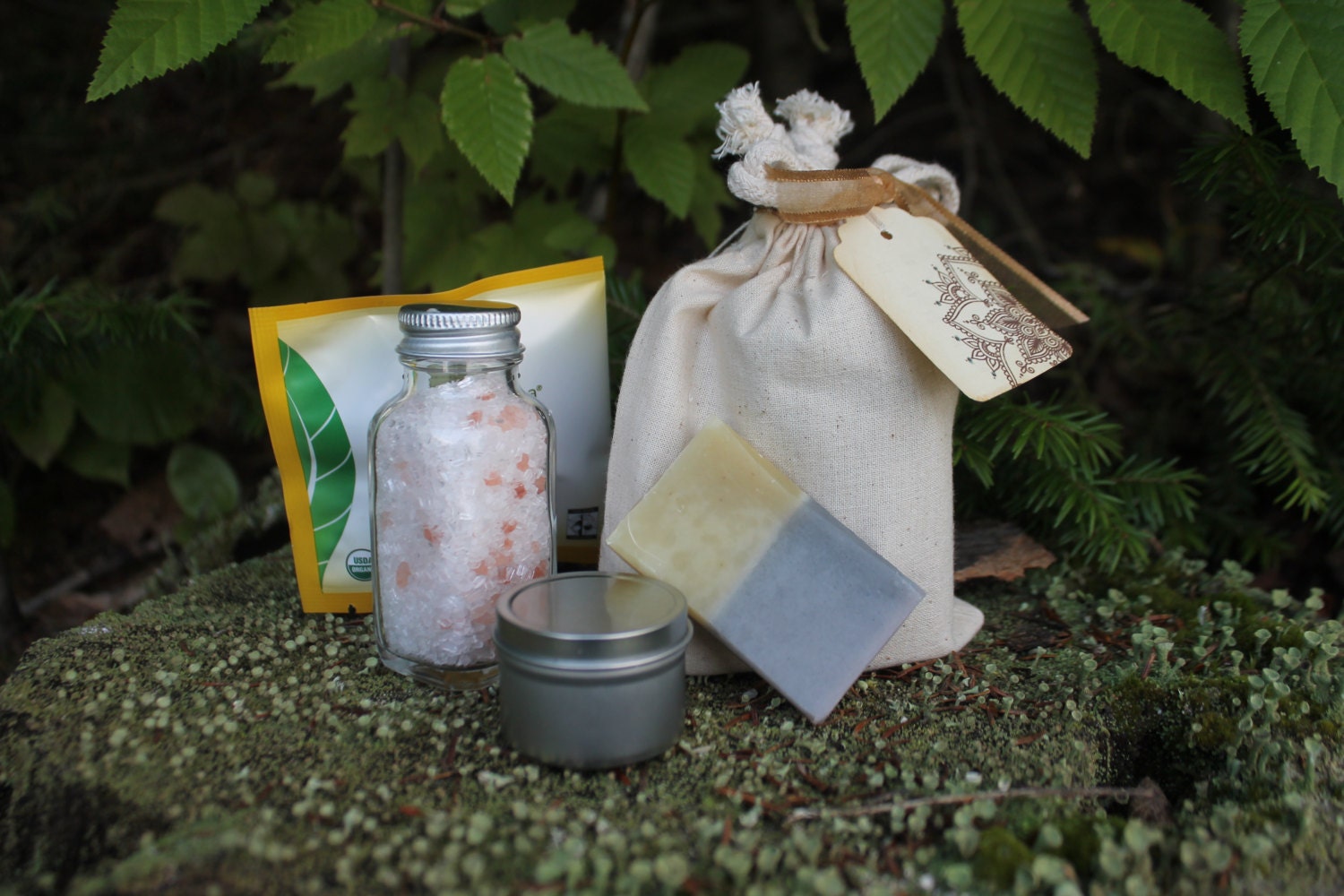 Winter Care Gift Set-Winter Frost Soap-Eucalyptus Candle-Winter Frost Bath Soak-Tea-Belle Savon Vermont